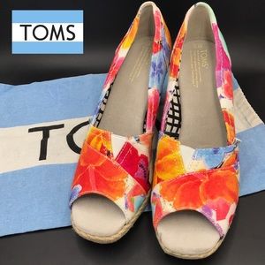 TOMS Calypso Floral Open Toe Wedges